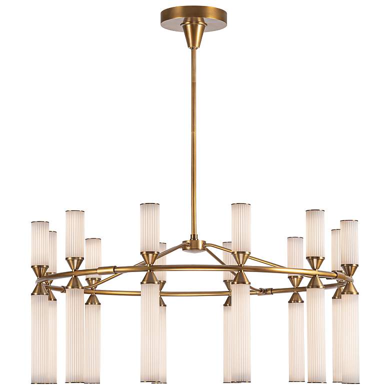 Image 1 Alora Edwin LED 38-in Vintage Brass/Frosted Ribbed Glass LED Chandeliers