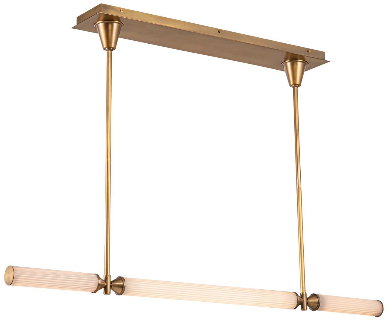 Image 3 Alora Edwin LED 48-in Vintage Brass/Frosted Ribbed Glass Linear Pendant more views