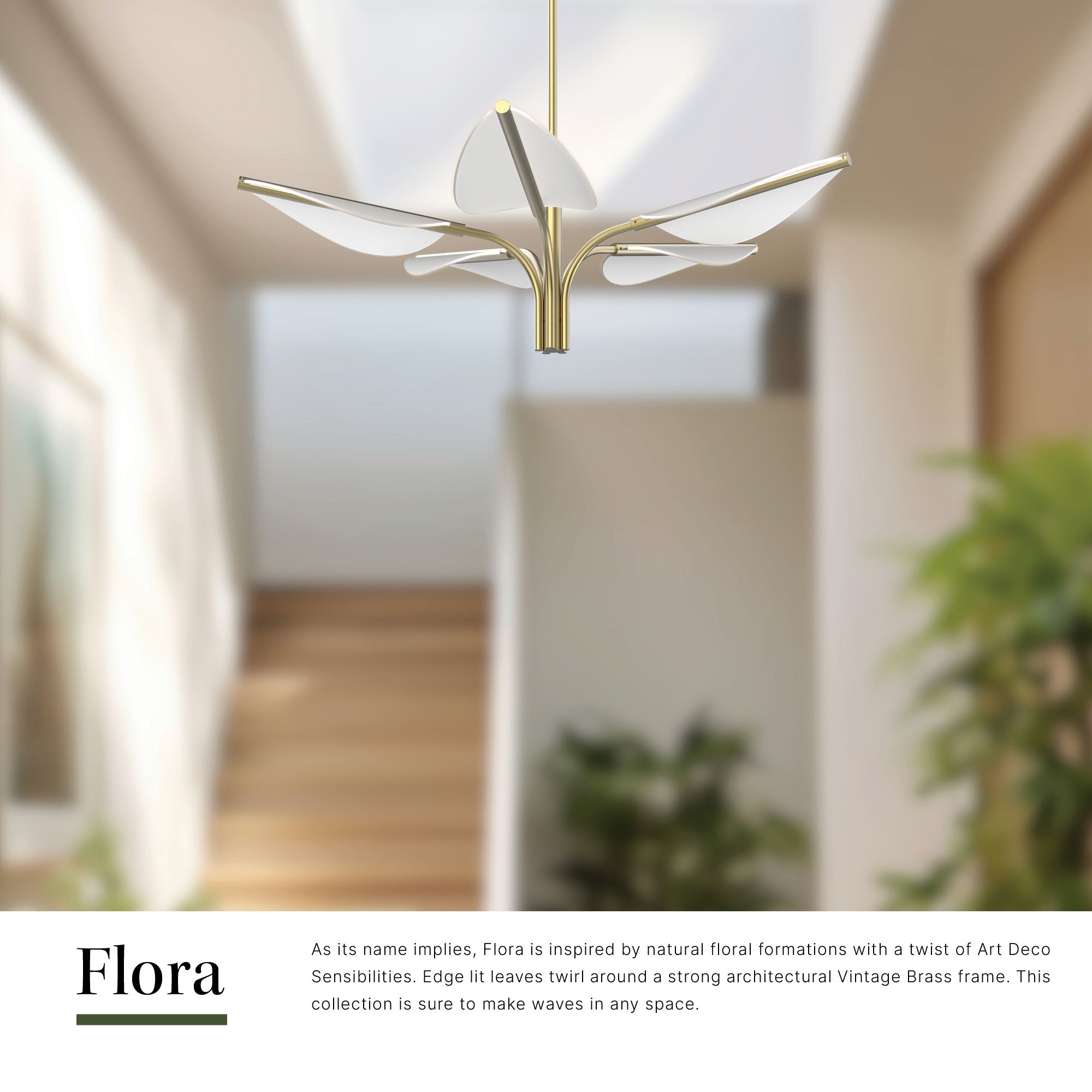 Image 2 Alora Flora LED 5 Head Natural Brass Pendant more views