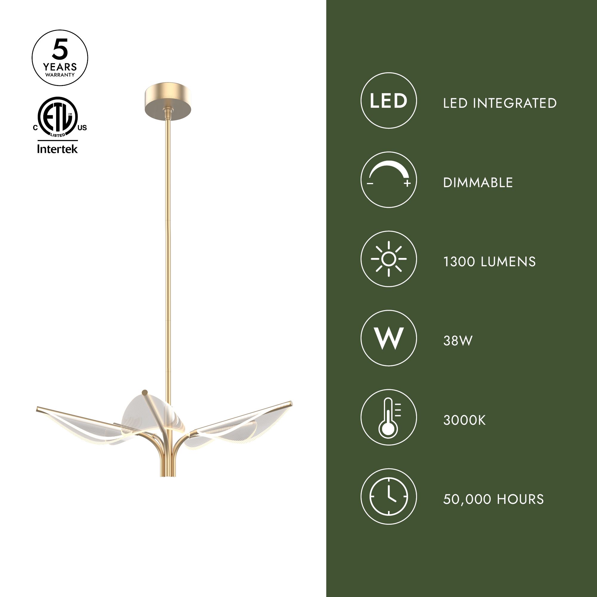 Image 3 Alora Flora LED 5 Head Natural Brass Pendant more views