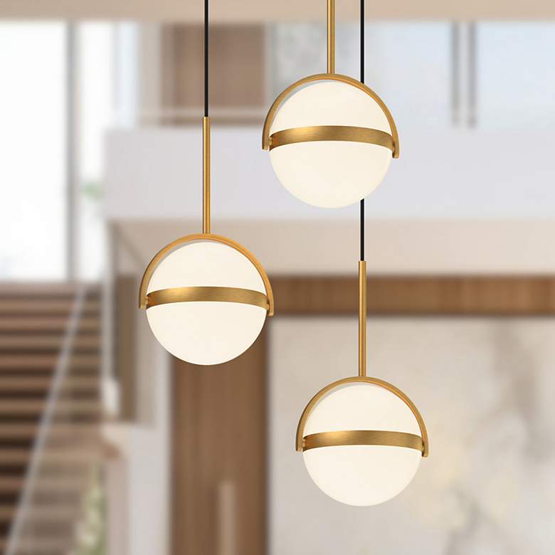 Image 1 Alora Globo LED 3 Head Brushed Gold Multi-Pendant
