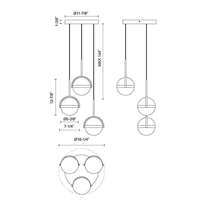 Image 4 Alora Globo LED 3 Head Brushed Gold Multi-Pendant more views