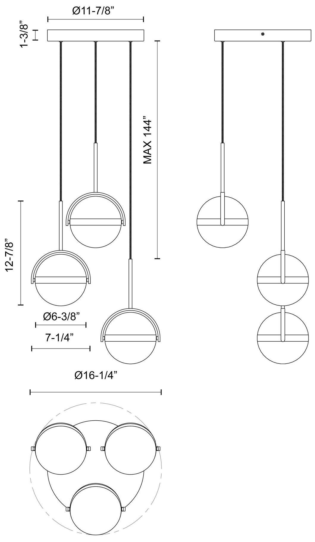 Image 4 Alora Globo LED 3 Head Matte Black Multi-Pendant more views