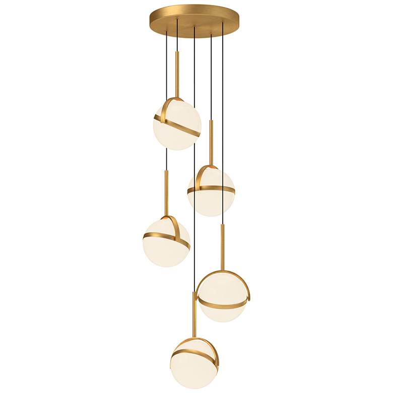 Image 1 Alora Globo LED 5 Head Brushed Gold Multi-Pendant