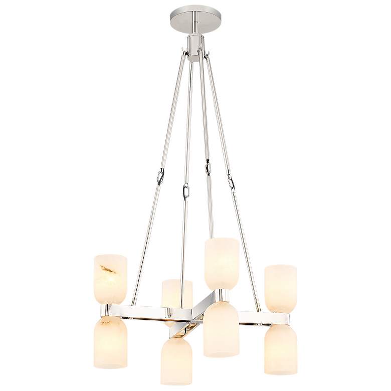 Image 1 Alora Lucian E12 22-in Polished Nickel/Alabaster Chandelier