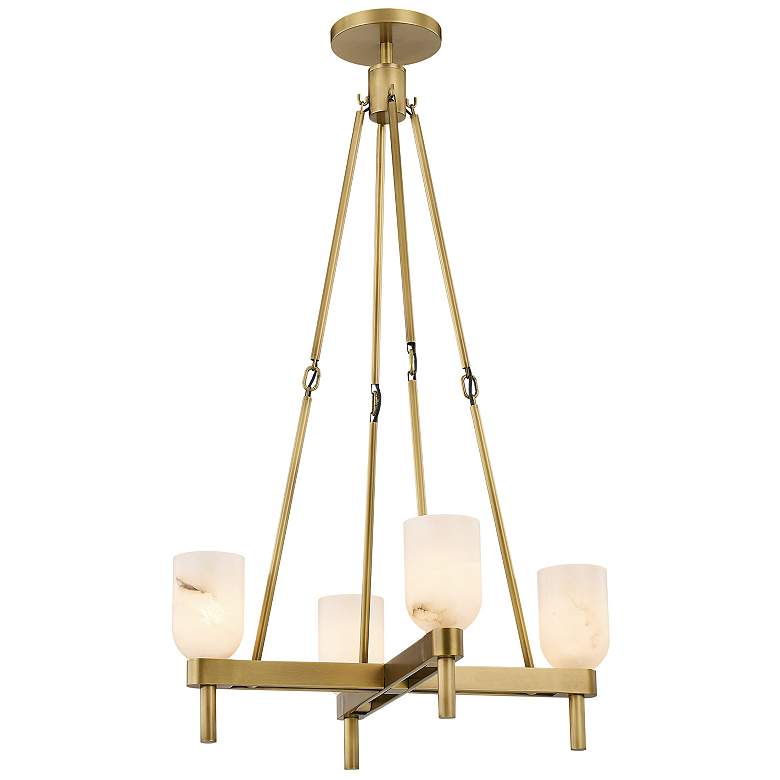 Image 1 Alora Lucian E12 22-in Vintage Brass/Alabaster Pendant