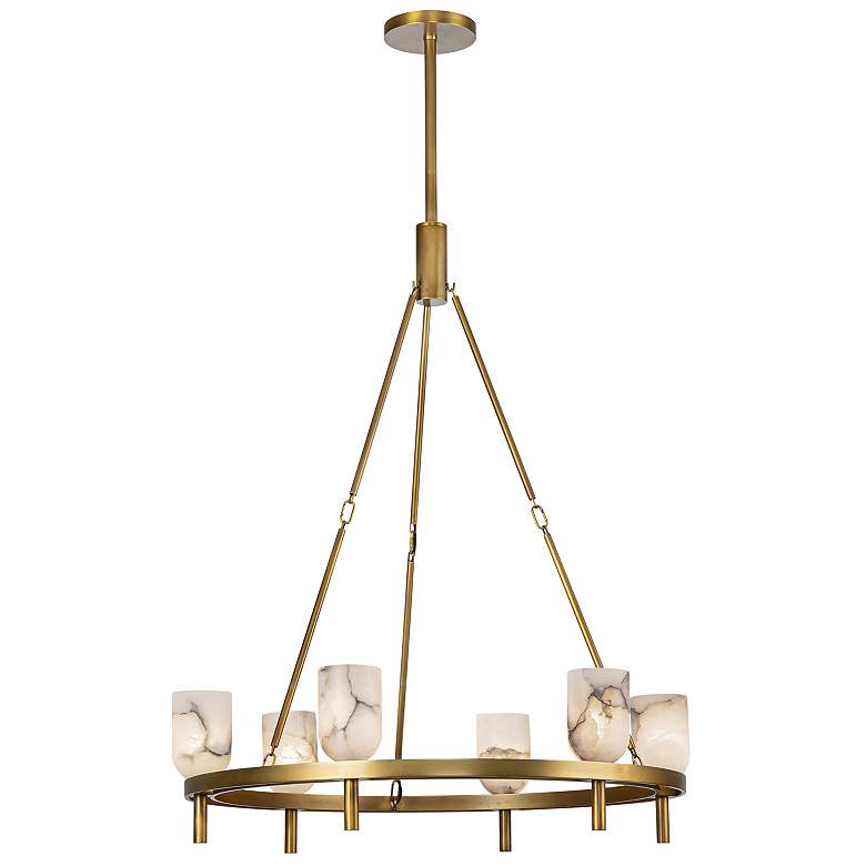 Image 1 Alora Lucian E12 32-in Vintage Brass/Alabaster Chandelier