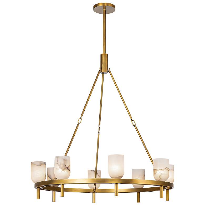 Image 1 Alora Lucian E12 36-in Vintage Brass/Alabaster Chandelier