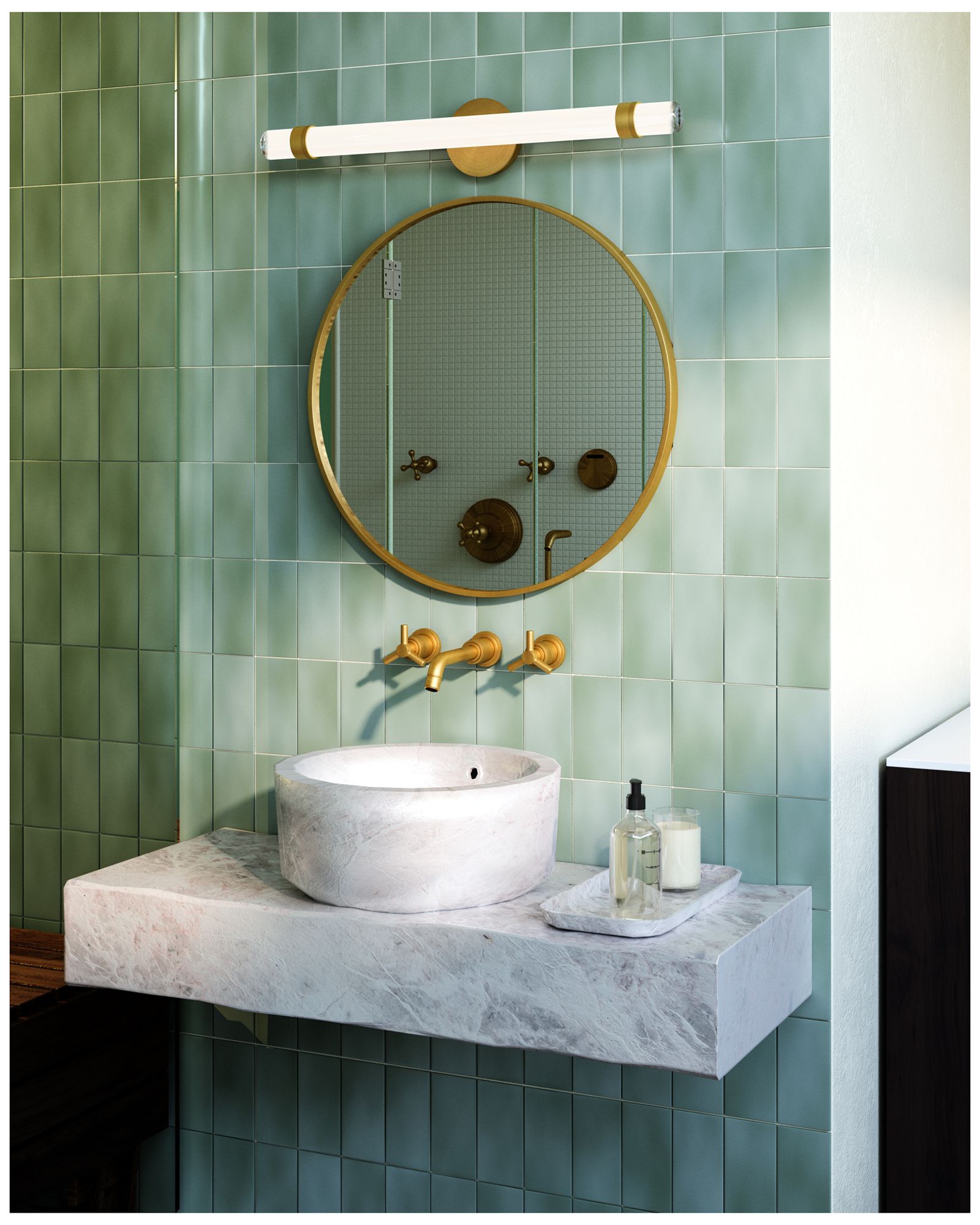 Image 2 Alora Madison LED 30-in Vintage Brass/Glossy Opal Wall Vanity more views