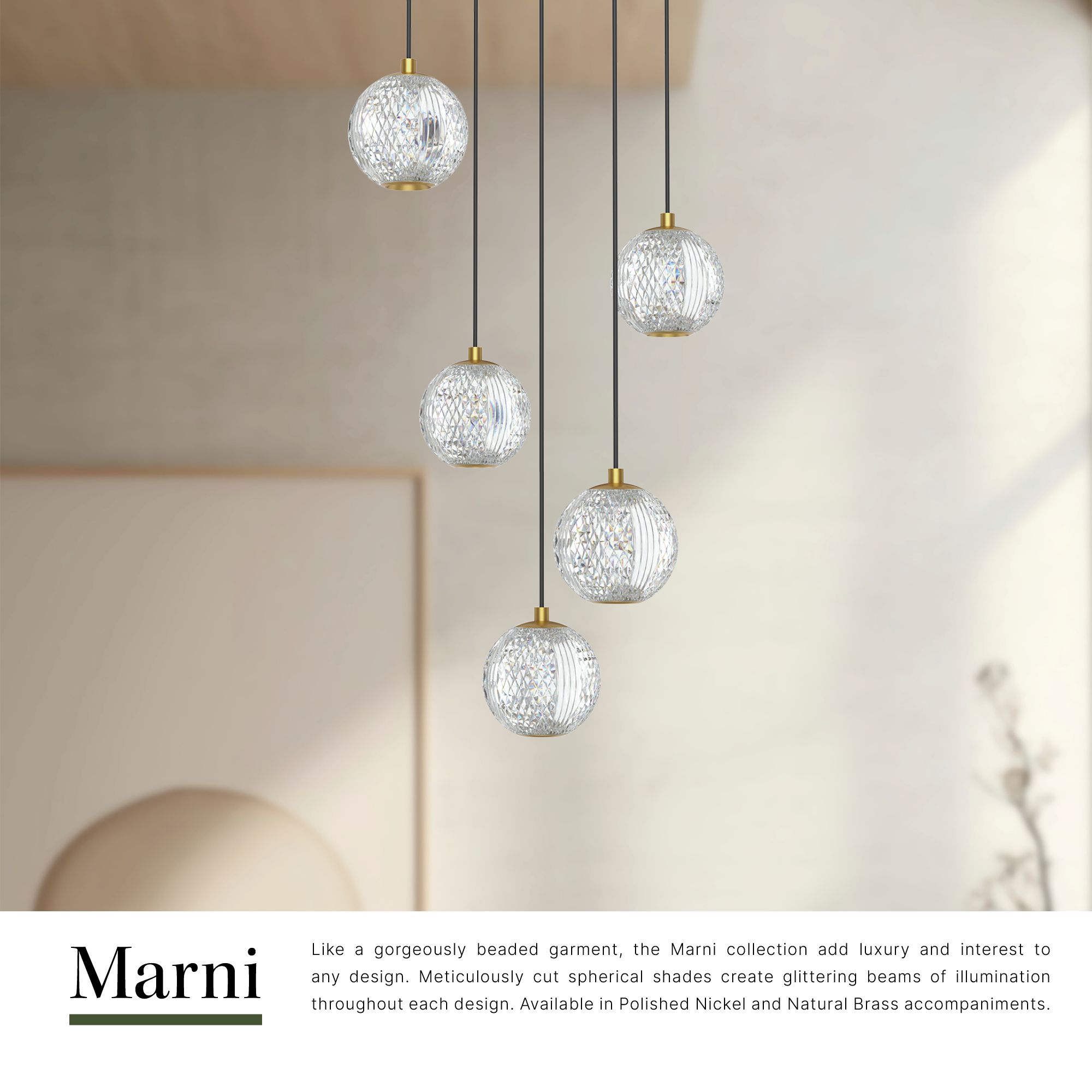 Image 3 Alora Marni LED 5 Head Natural Brass Multi-Pendant more views