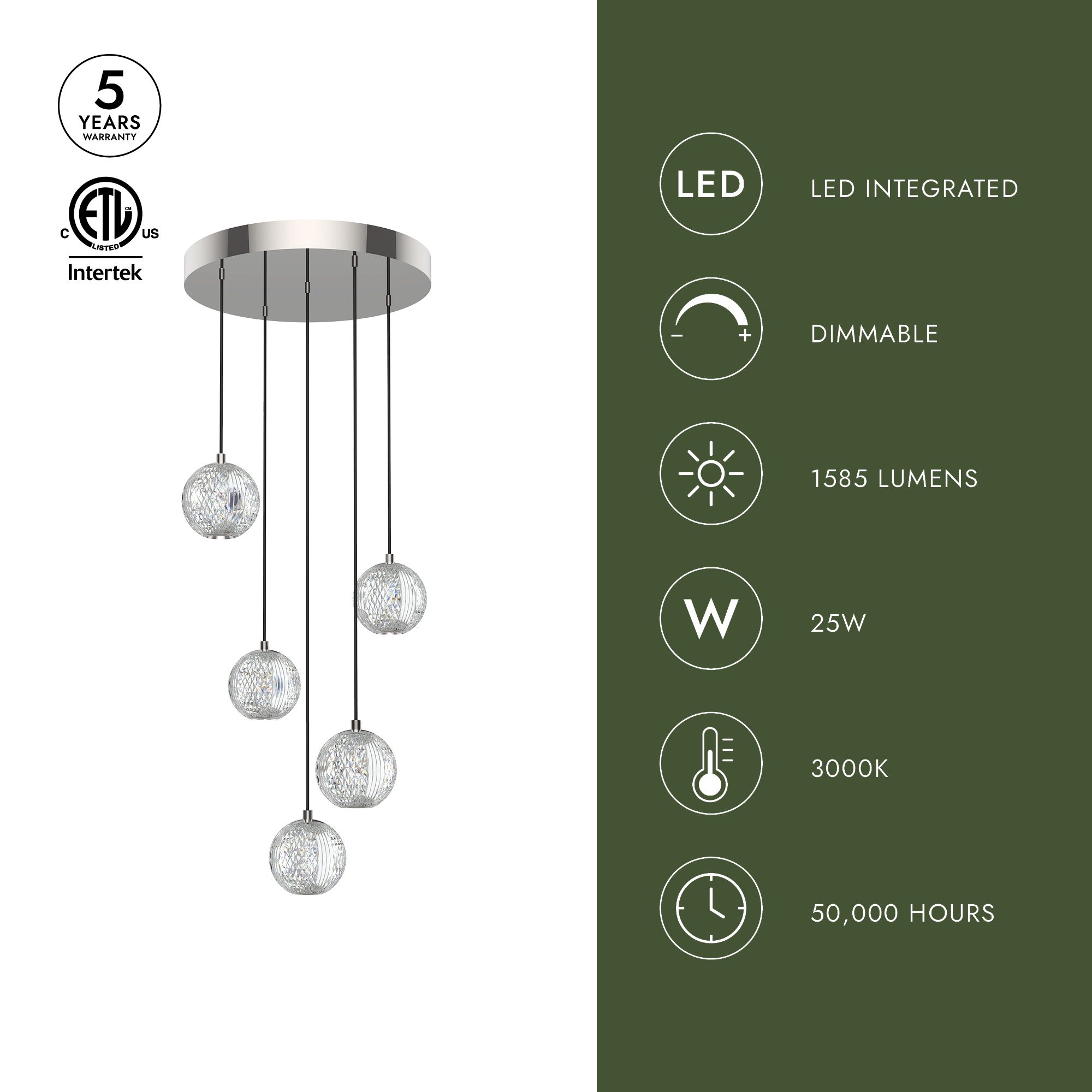Image 4 Alora Marni LED 5 Head Natural Brass Multi-Pendant more views