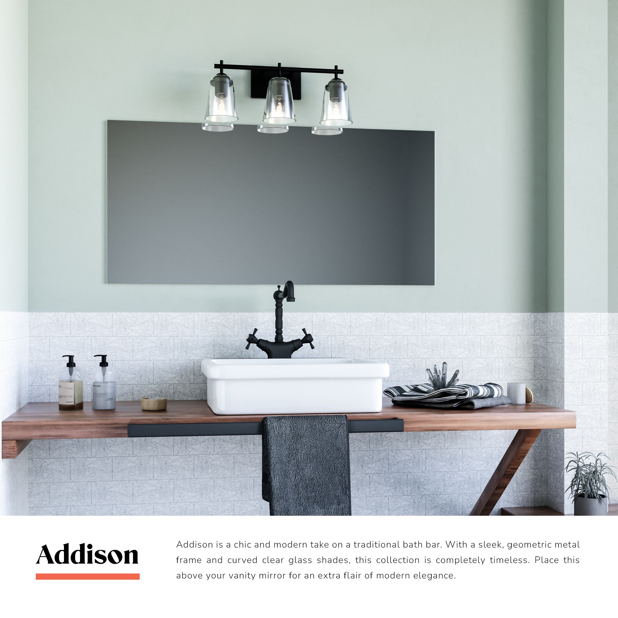 Image 3 Alora Mood Addison E26 22-in Clear Glass/Matte Black Vanity Light more views