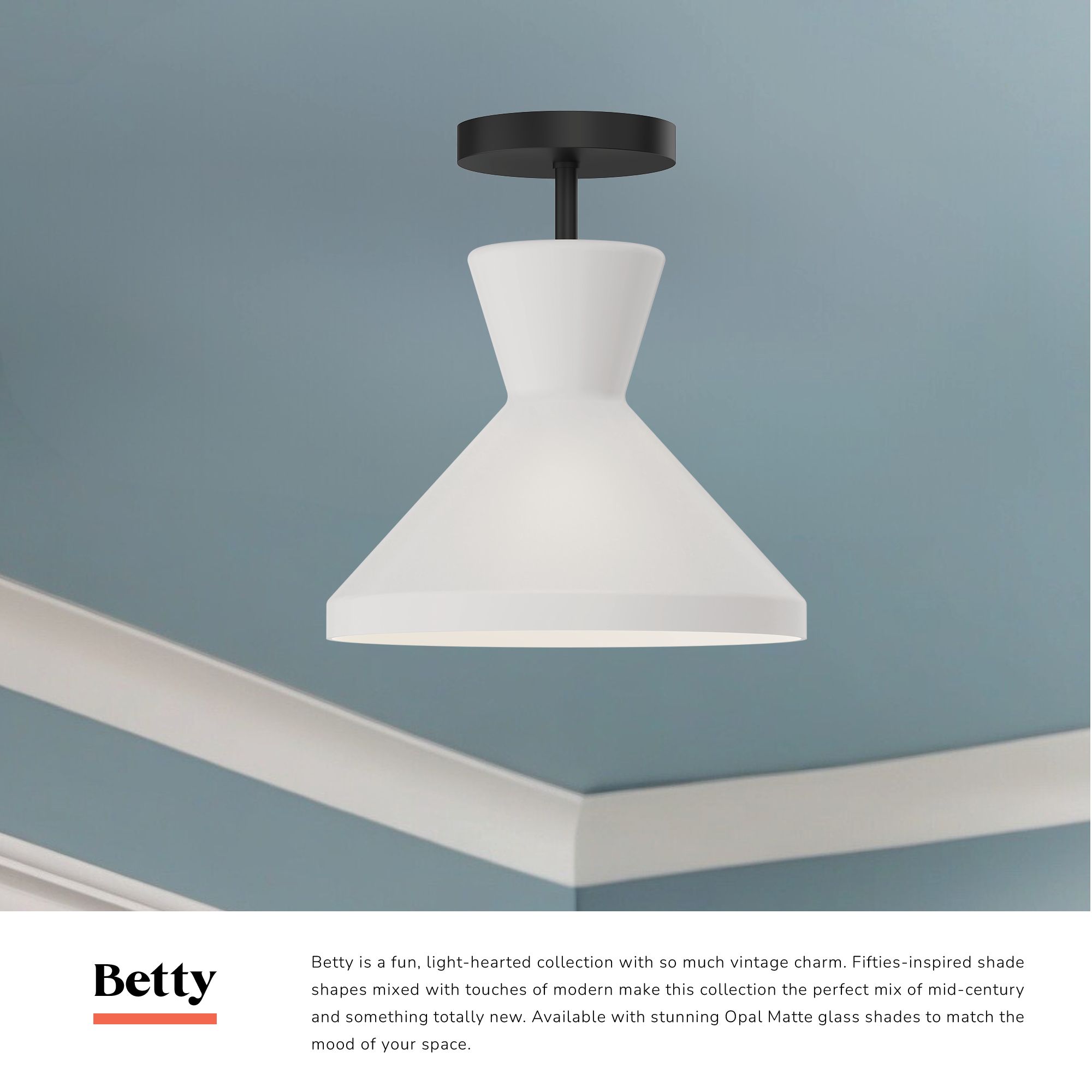 Image 2 Alora Mood Betty E26 10-in Matte Black/Opal Glass Semi-Flush Mount more views