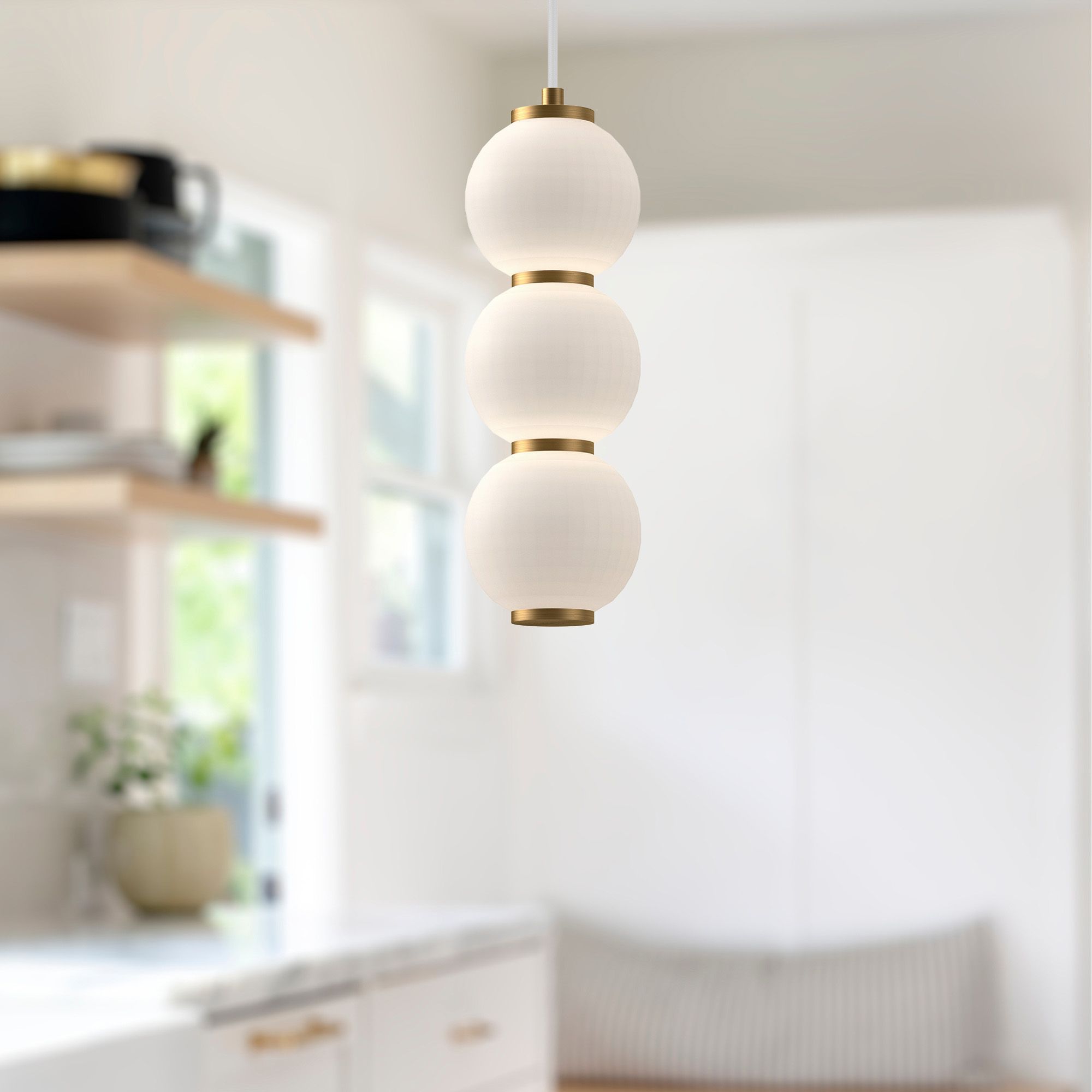 Alora Mood Bijou LED 7-in Aged Gold/Opal Matte Glass Pendant