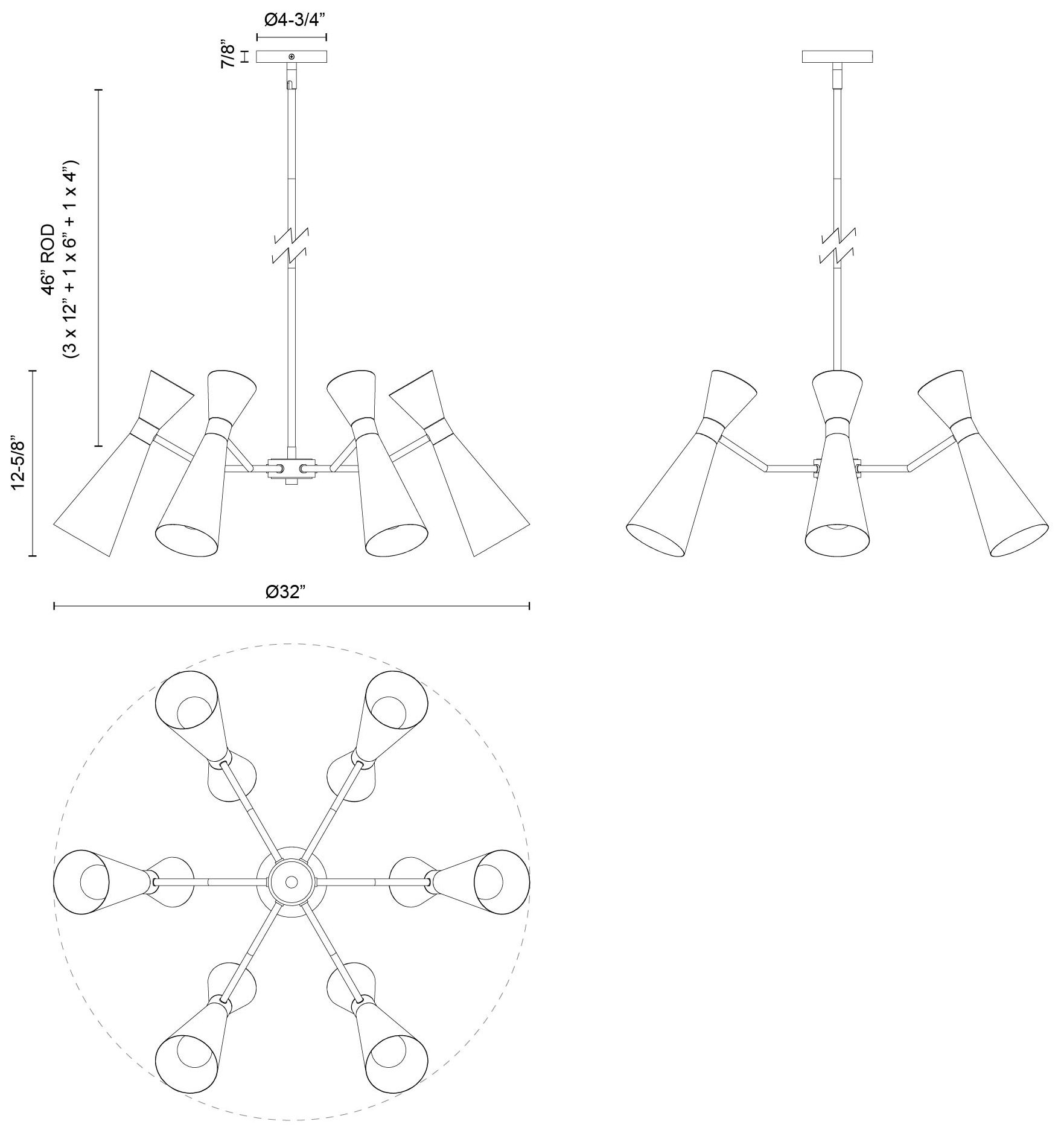 Alora Mood Blake E26 32-in Matte Black/Aged Gold Socket Chandelier