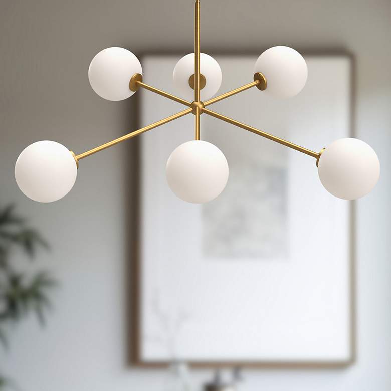 Image 1 Alora Mood Cassia E12 40-in Aged Gold/Opal Matte Glass 6 Lights Chandeliers