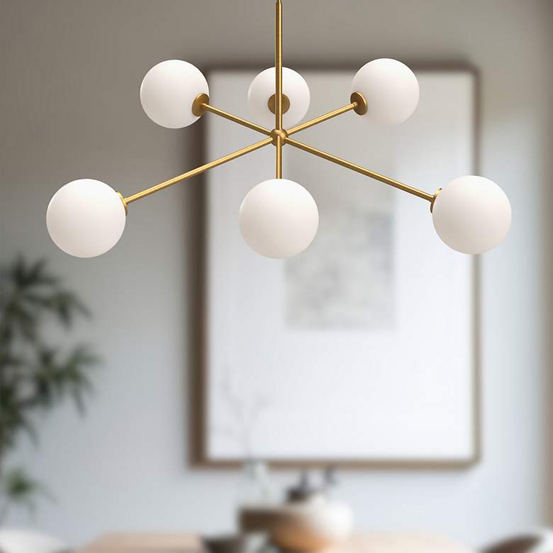 Image 4 Alora Mood Cassia E12 40-in Aged Gold/Opal Matte Glass 6 Lights Chandeliers more views