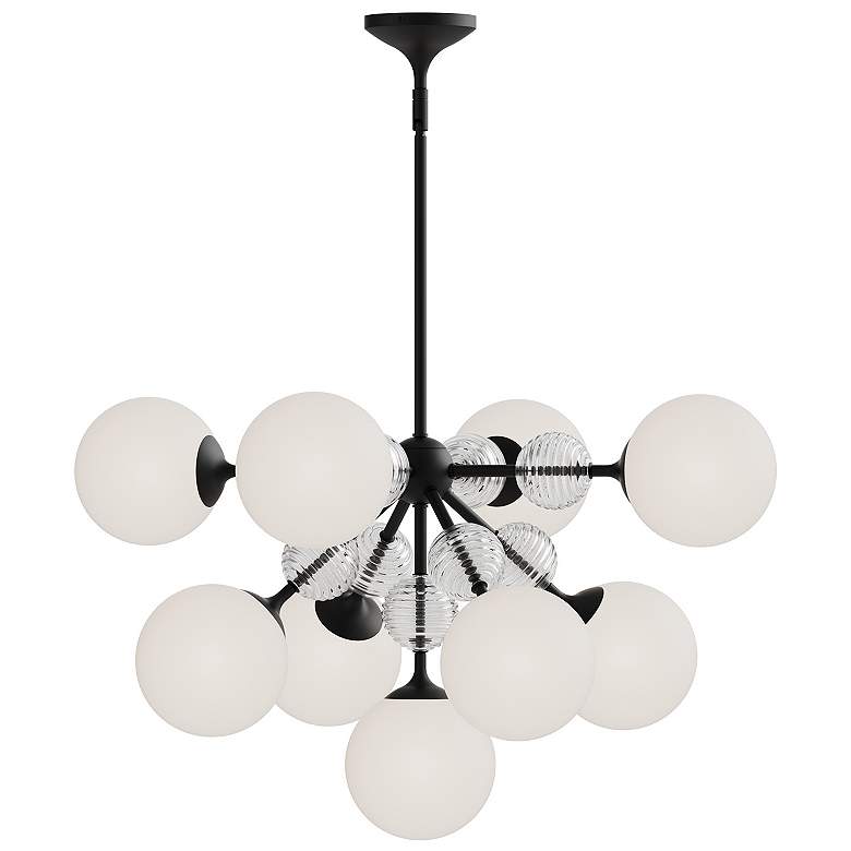 Image 1 Alora Mood Celia E12 31-in Matte Black/Opal Glass Chandelier