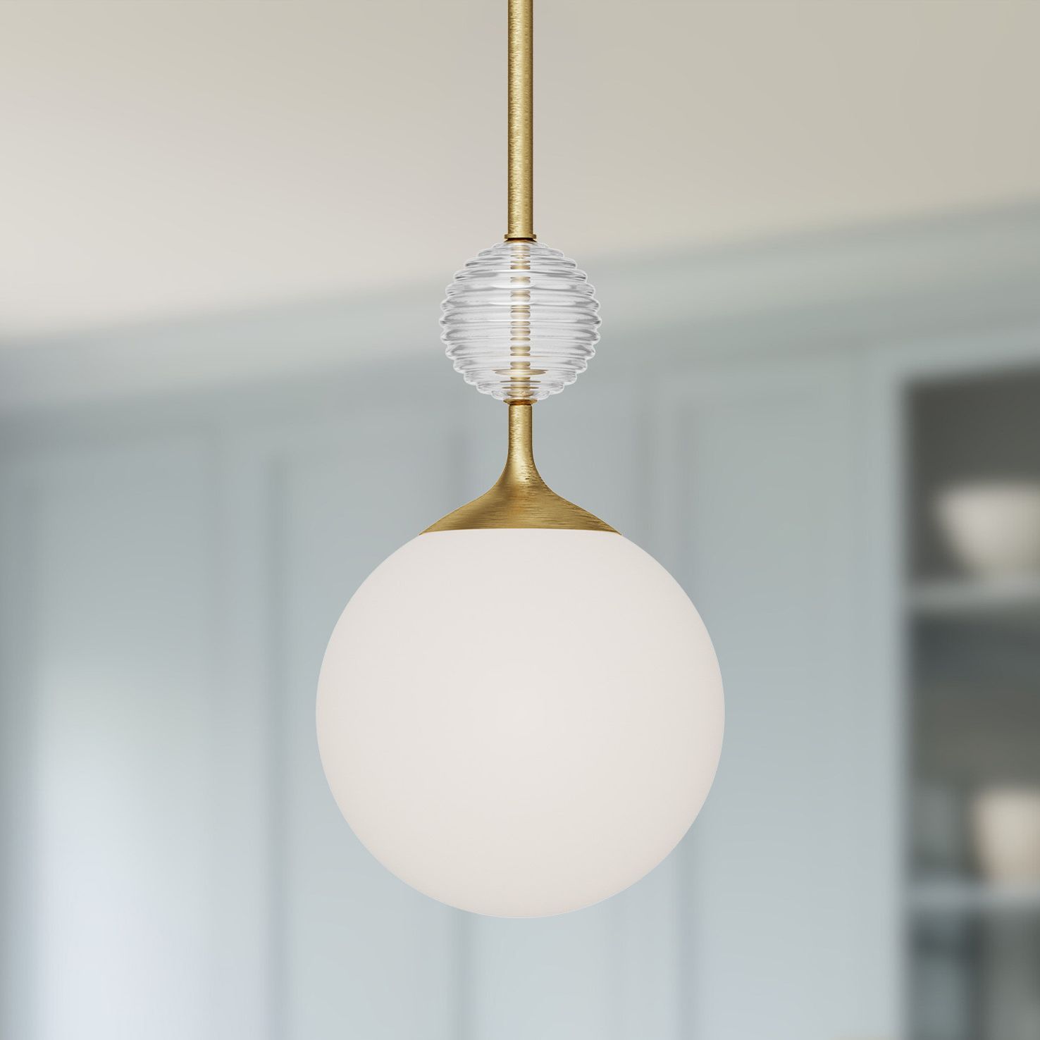 Alora Mood Celia E26 8-in Brushed Gold/Opal Glass Pendant