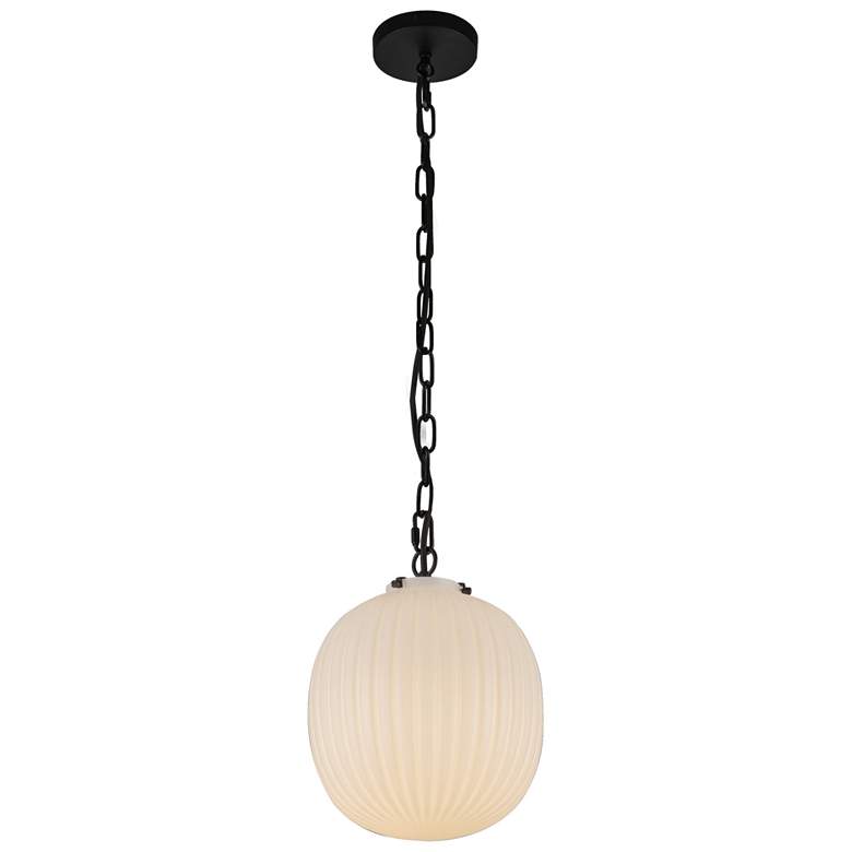 Image 1 Alora Mood Cherise E26 12-in Matte Black/Glossy Ribbed Opal Glass Pendant
