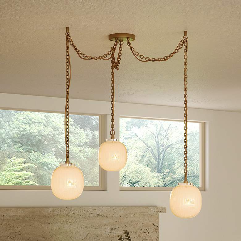 Image 1 Alora Mood Cherise E26 3-Light Brushed Gold/Glossy Ribbed Opal Pendant