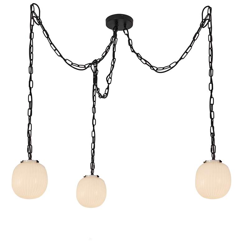 Image 1 Alora Mood Cherise E26 3-Light Matte Black/Glossy Ribbed Opal Pendant
