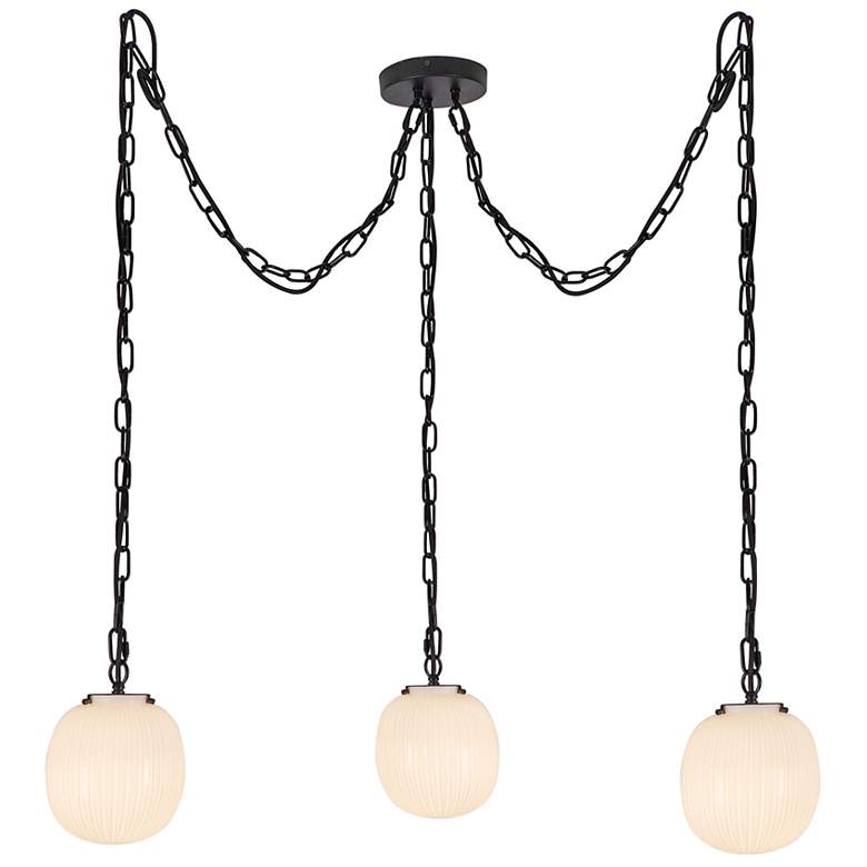 Image 2 Alora Mood Cherise E26 3-Light Matte Black/Glossy Ribbed Opal Pendant more views