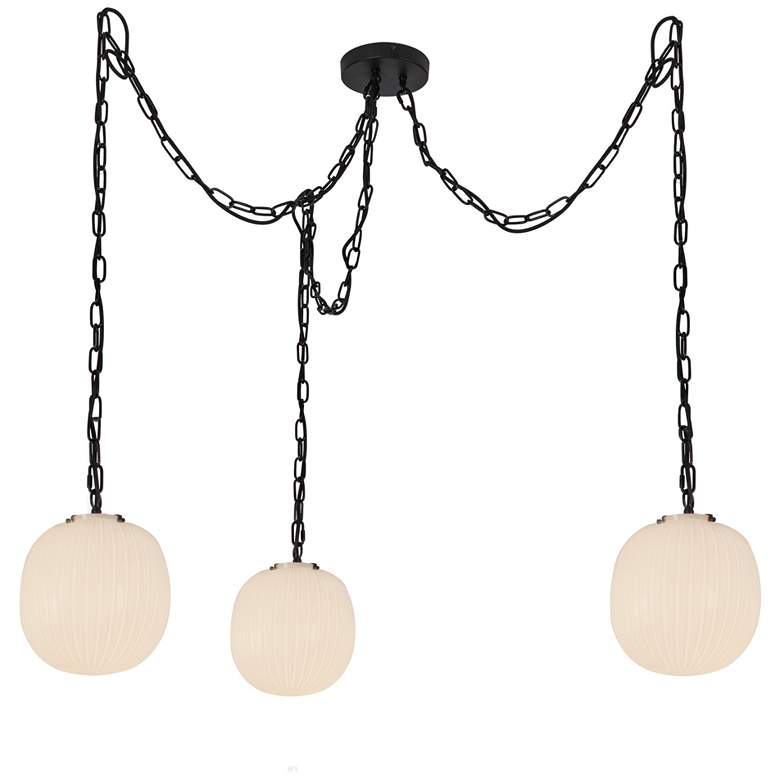 Image 1 Alora Mood Cherise E26 3-Light Matte Black/Glossy Ribbed Opal Pendant