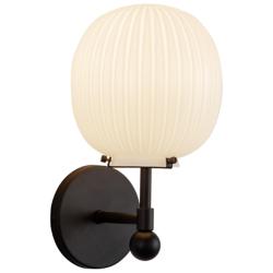 Alora Mood Cherise E26 7-in Black/Glossy Ribbed Opal Glass Wall Vanity
