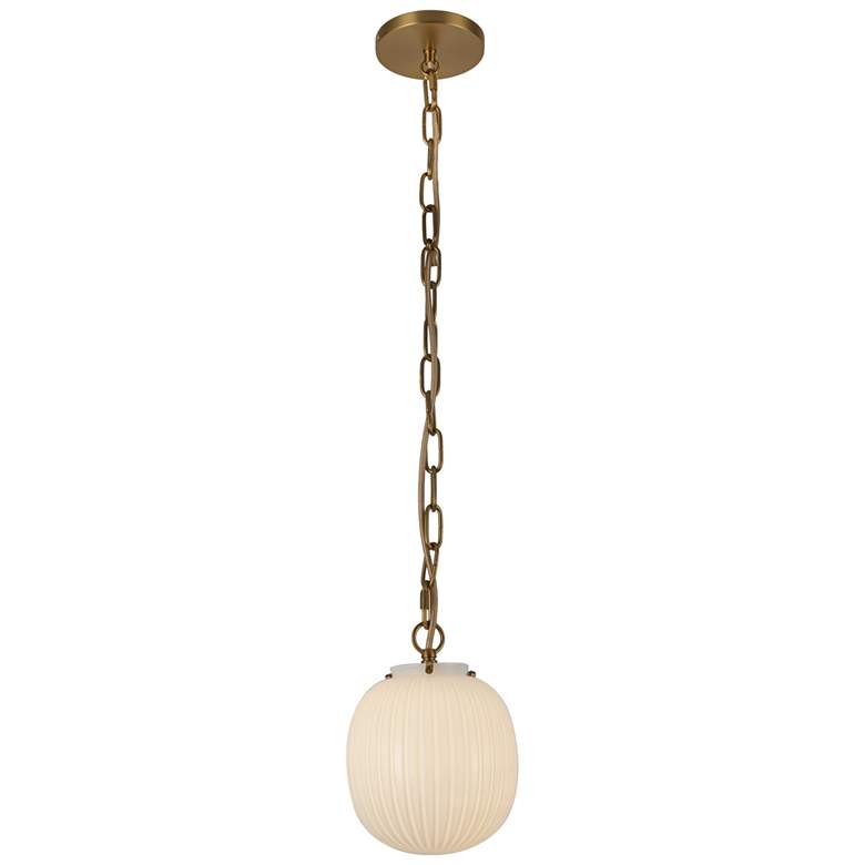 Image 1 Alora Mood Cherise E26 7-in Brushed Gold/Glossy Ribbed Opal Glass Pendant