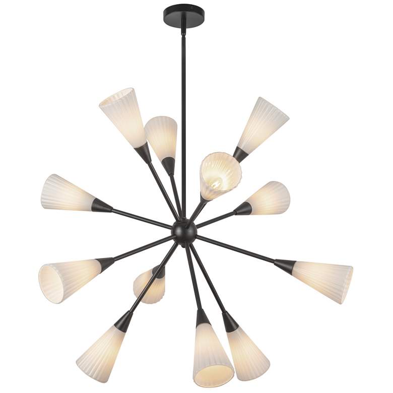 Image 1 Alora Mood Cosmo E12 39-in Black/Glossy Ribbed Opal Glass Socket Chandelier
