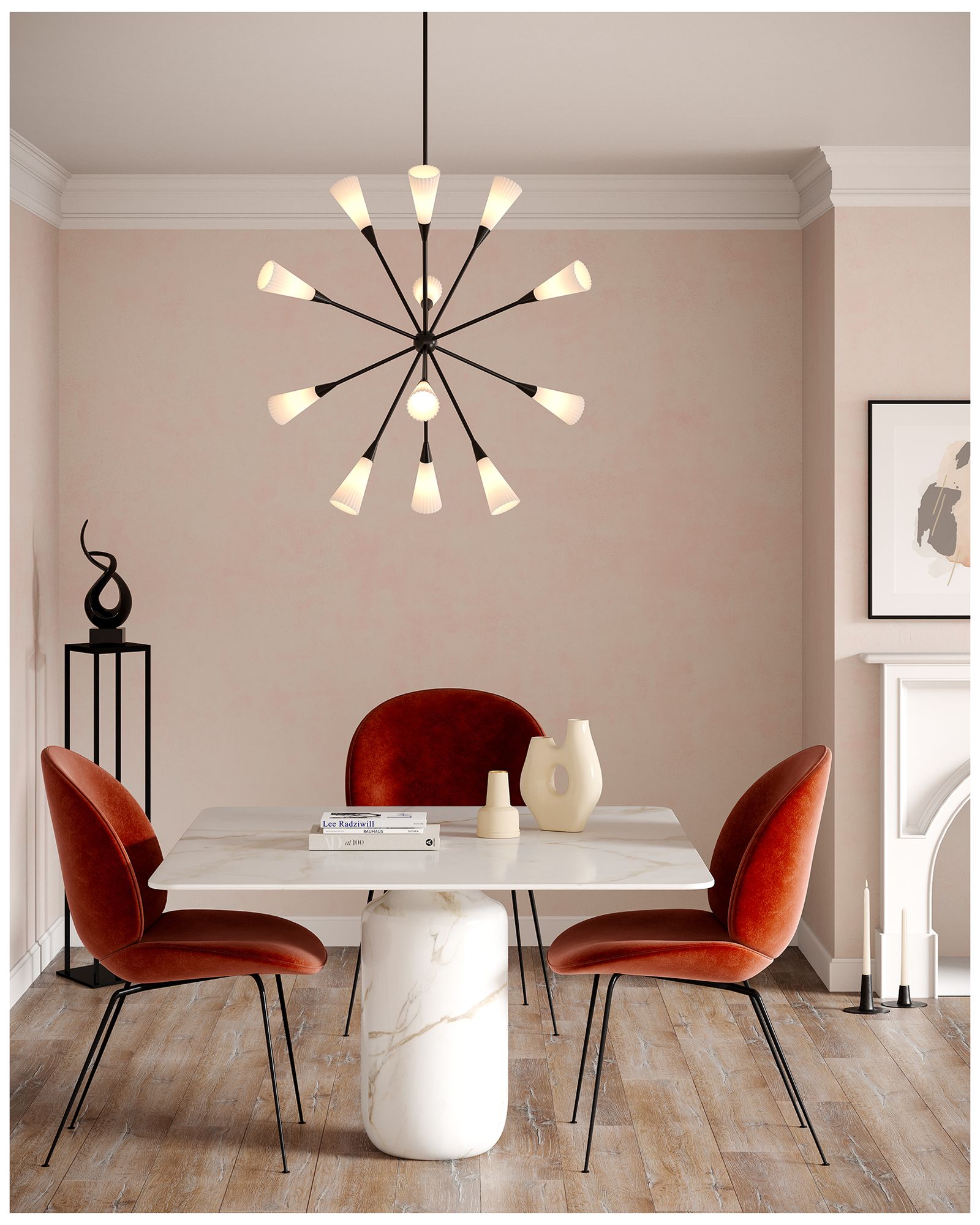 Image 3 Alora Mood Cosmo E12 39-in Black/Glossy Ribbed Opal Glass Socket Chandelier more views