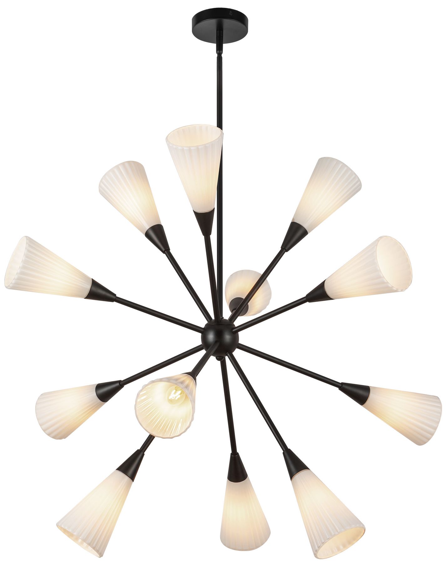 Image 4 Alora Mood Cosmo E12 39-in Black/Glossy Ribbed Opal Glass Socket Chandelier more views
