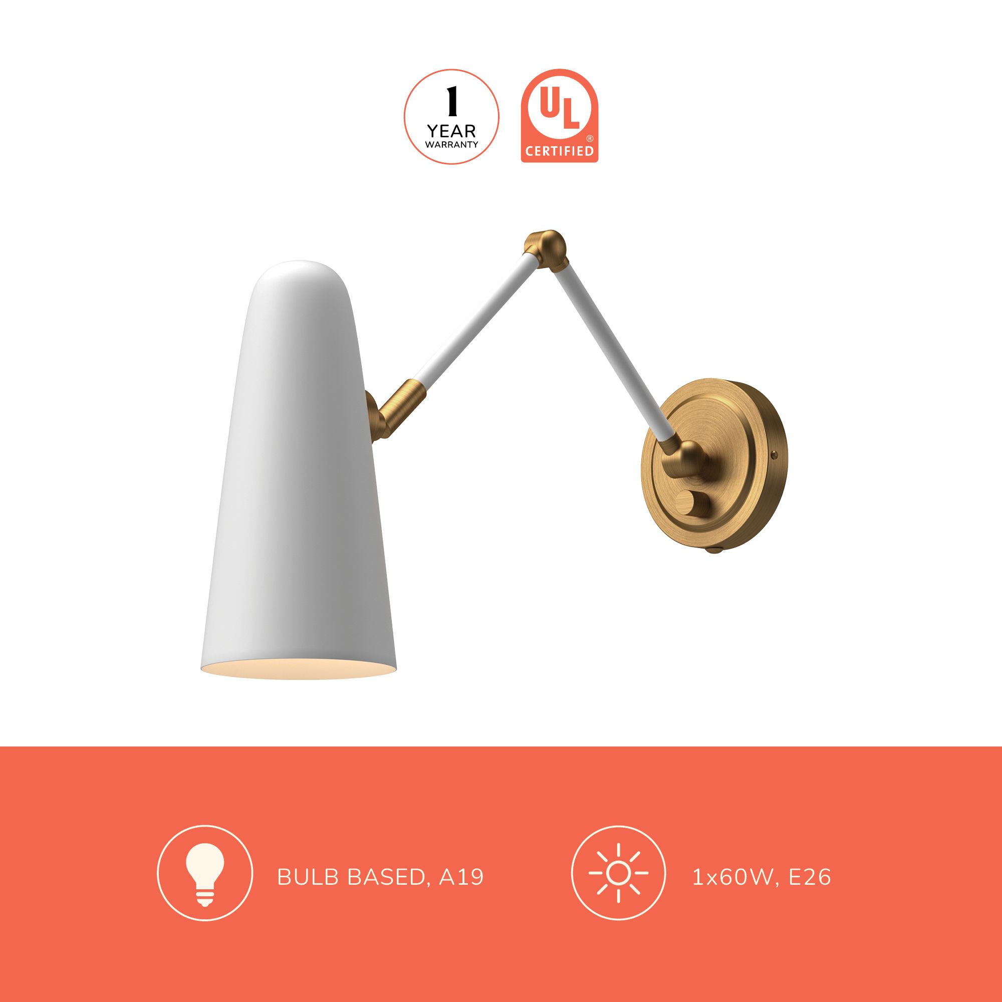 Image 3 Alora Mood Daniel E26 24-in Aged Gold/White Wall Vanity more views