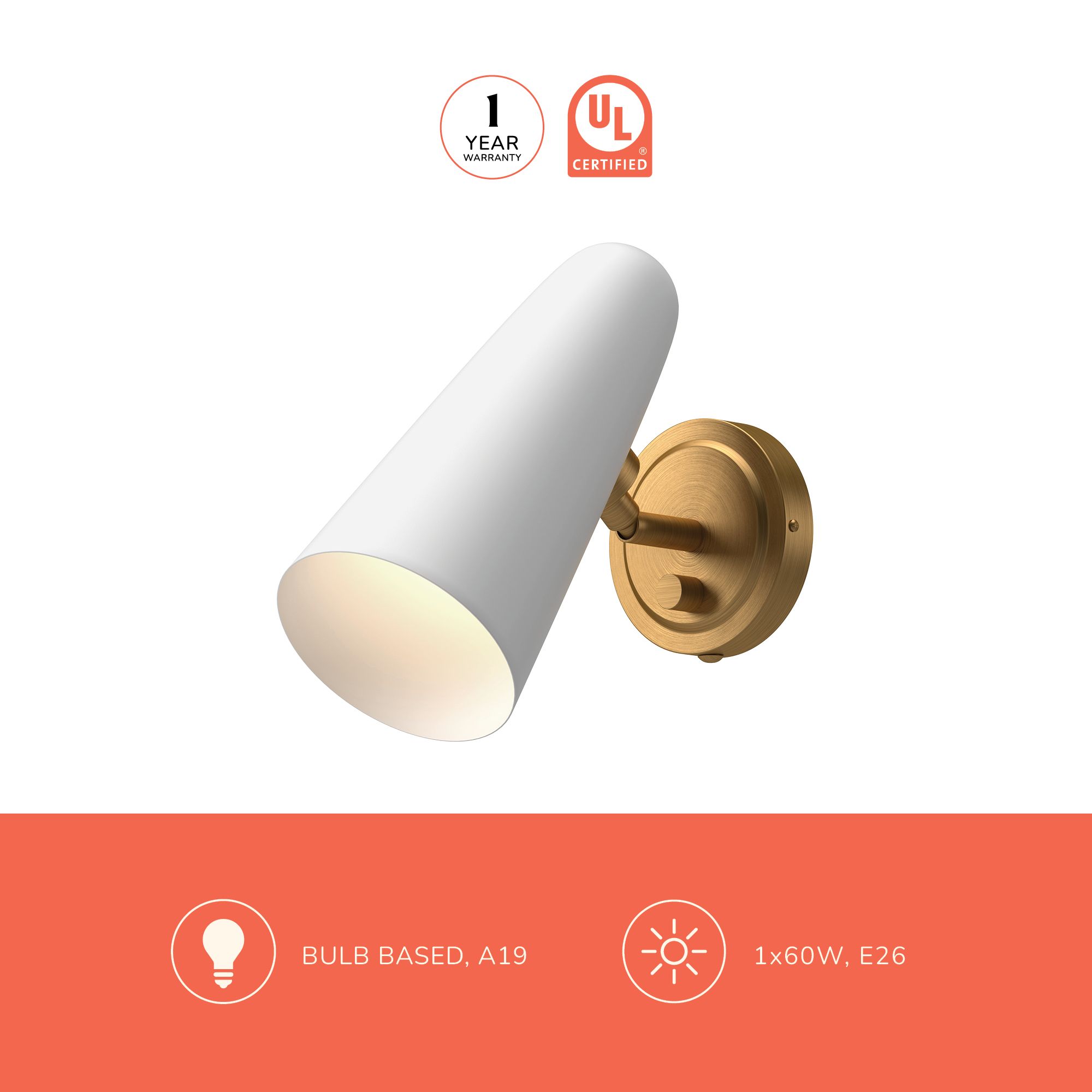 Image 4 Alora Mood Daniel E26 5-in Aged Gold/White Wall Vanity more views