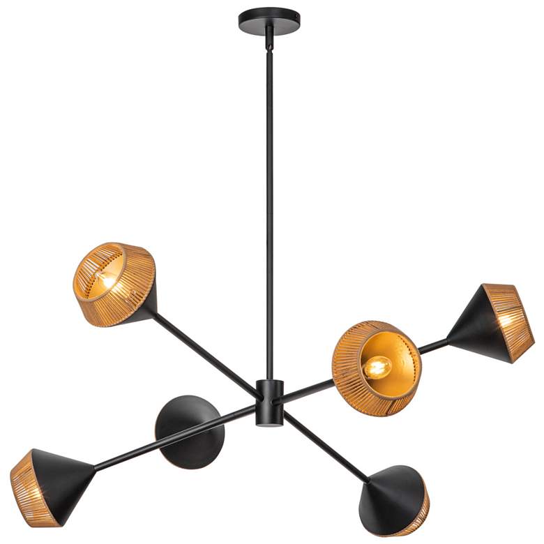 Image 1 Alora Mood Daphne E12 38-in Matte Black/Brown Cotton Rope Chandelier