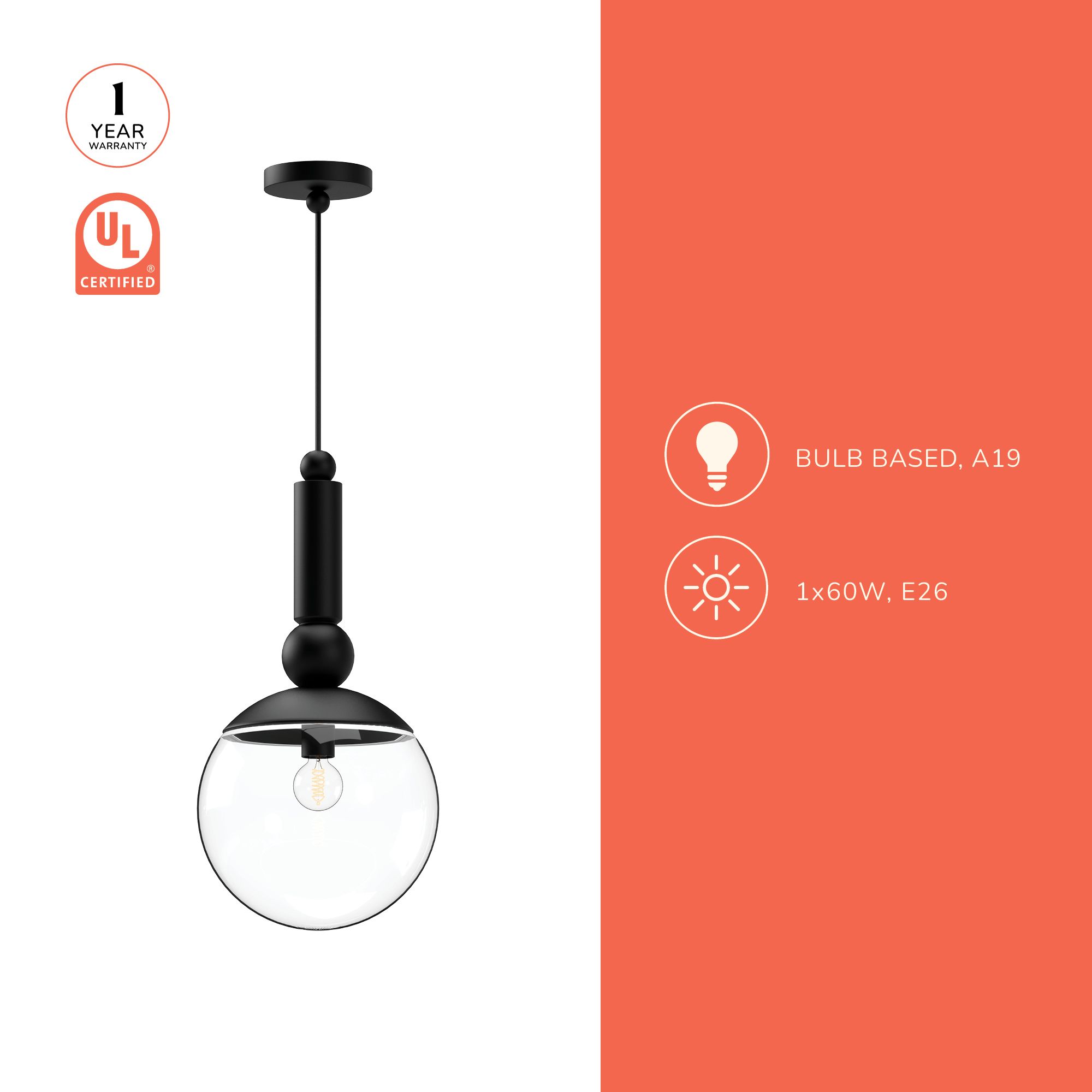 Image 4 Alora Mood Delilah E26 10-in Clear Glass/Matte Black Pendant more views