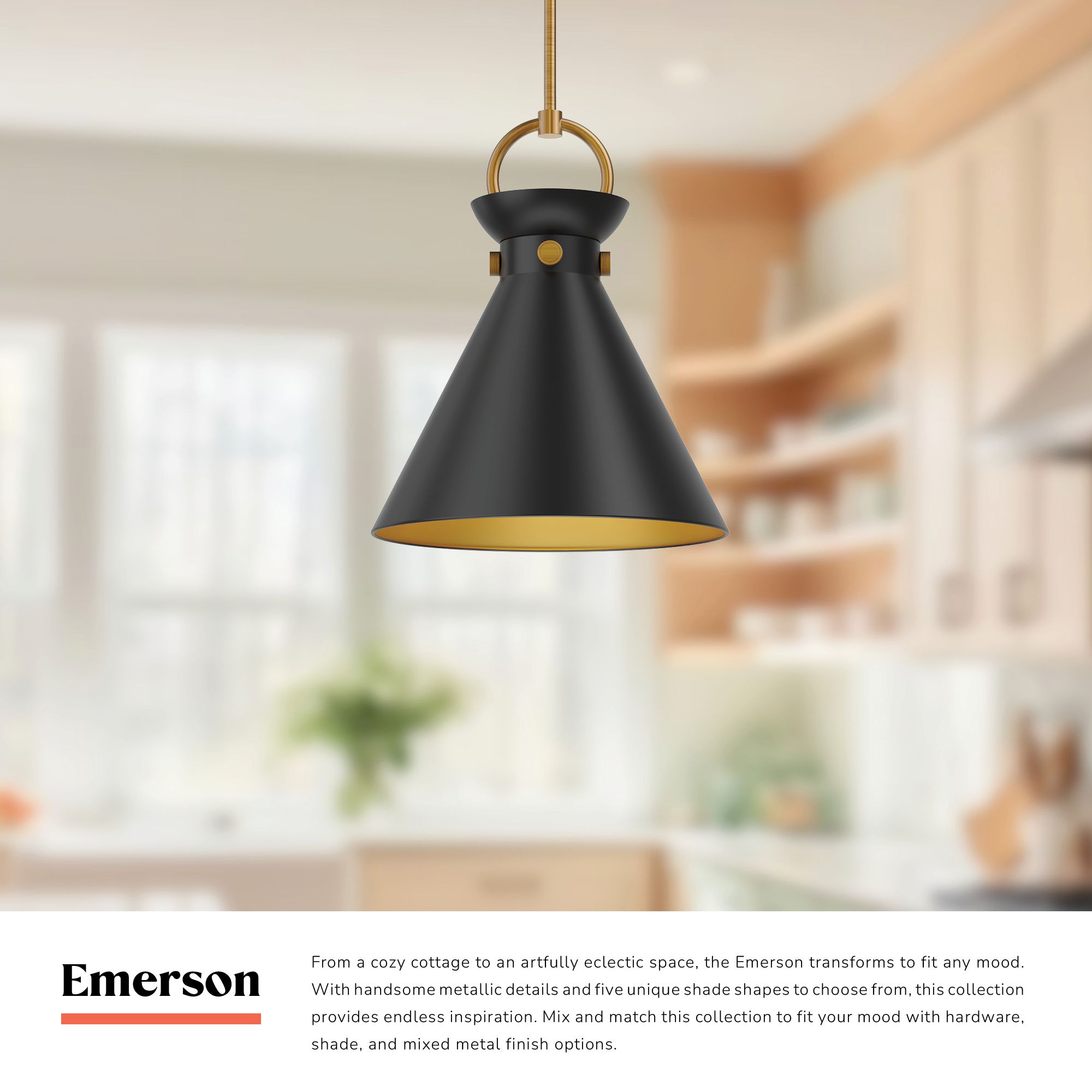 Image 3 Alora Mood Emerson E26 14-in Aged Gold/Matte Black Pendant more views