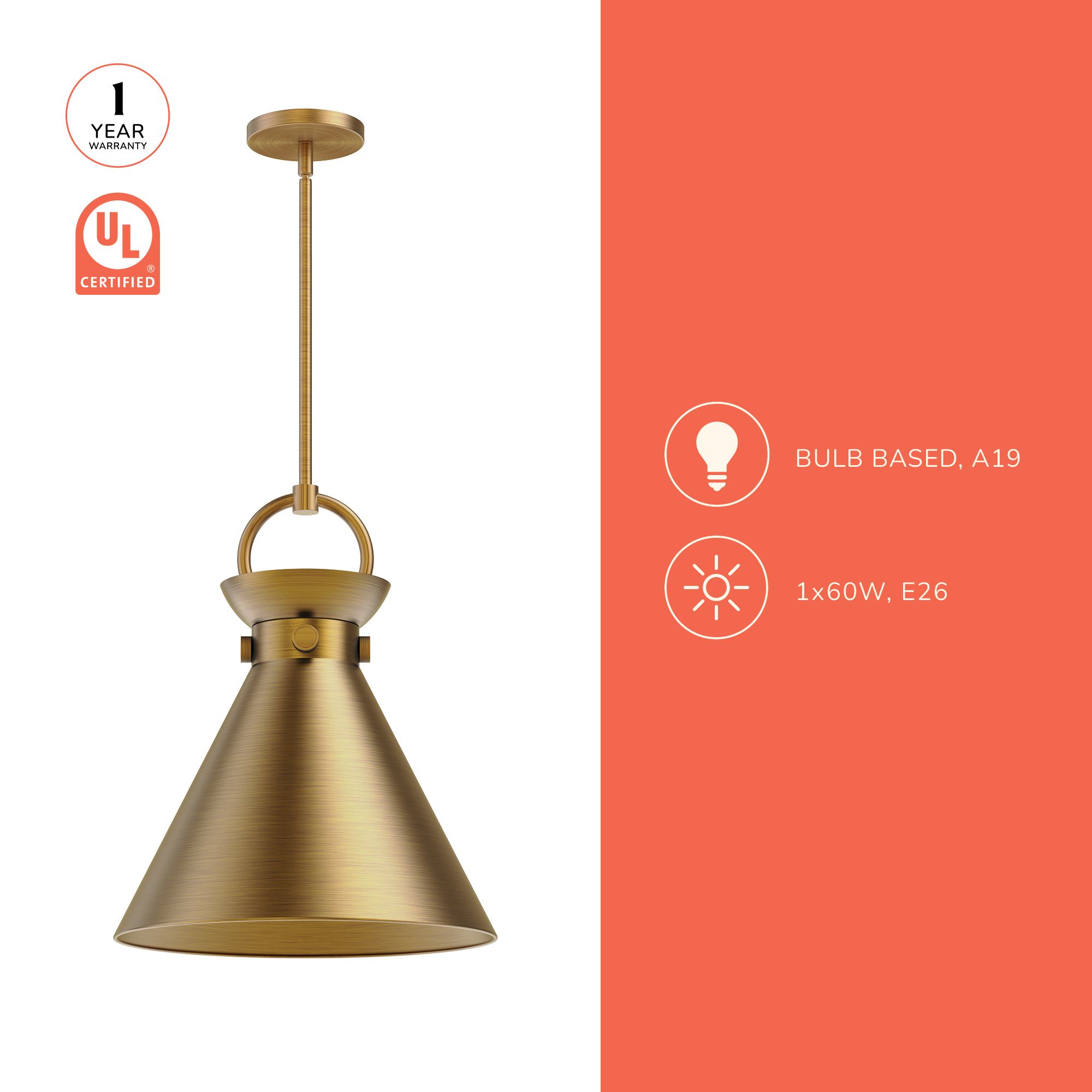 Image 4 Alora Mood Emerson E26 14-in Aged Gold/Matte Black Pendant more views