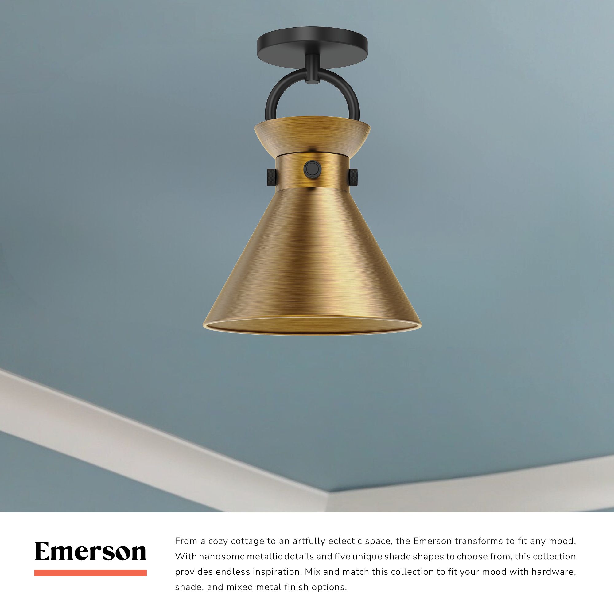 Image 3 Alora Mood Emerson E26 9-in Matte Black/Aged Gold Semi-Flush Mount more views