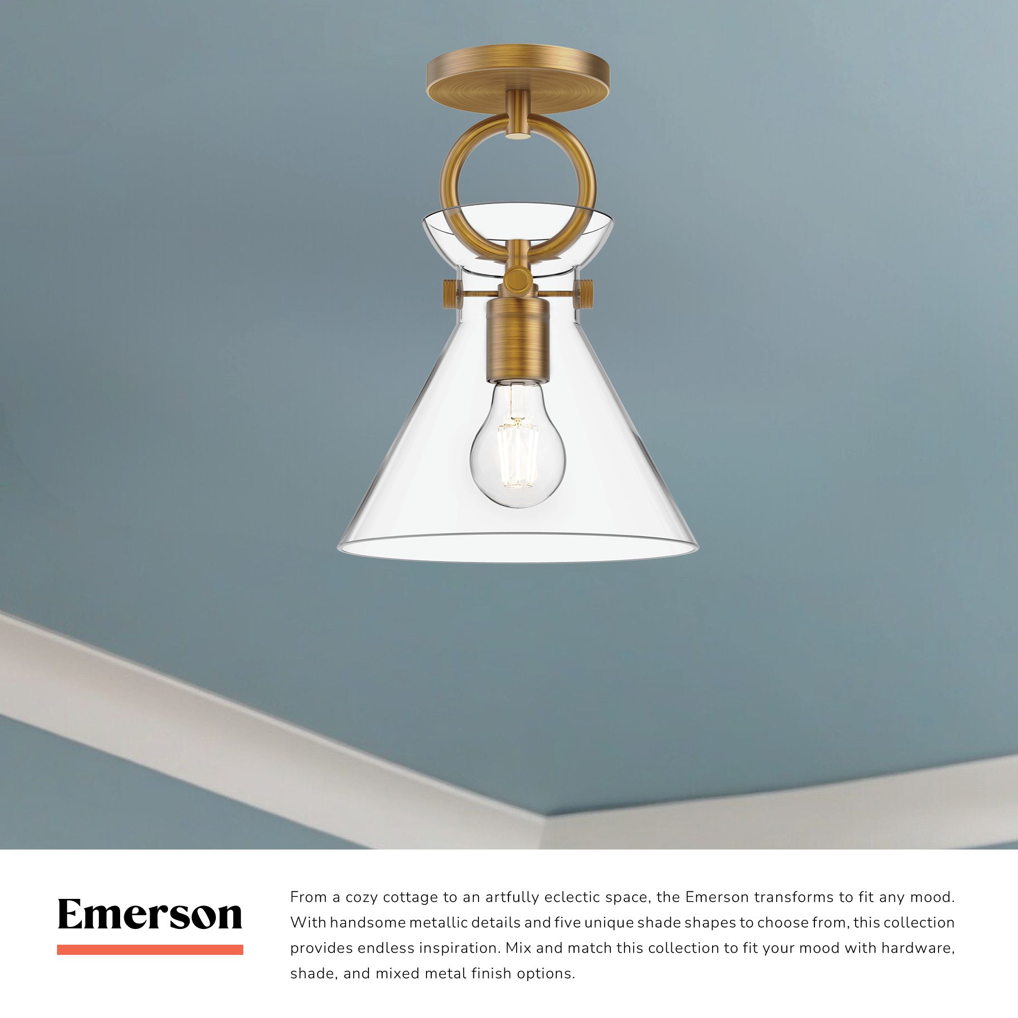 Image 3 Alora Mood Emerson E26 9-in Matte Black/Clear Glass Semi-Flush Mount more views