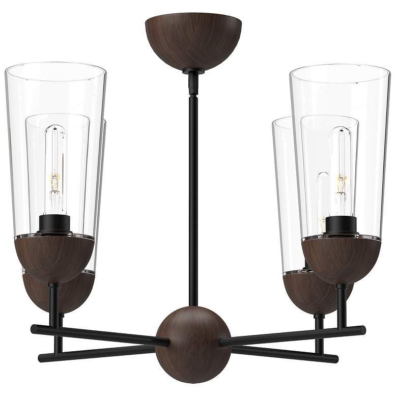 Image 1 Alora Mood Emil E26 25-in Matte Black/Walnut 4 Lights Chandeliers