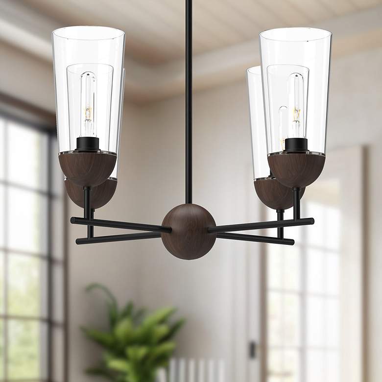 Image 1 Alora Mood Emil E26 25-in Matte Black/Walnut 4 Lights Chandeliers