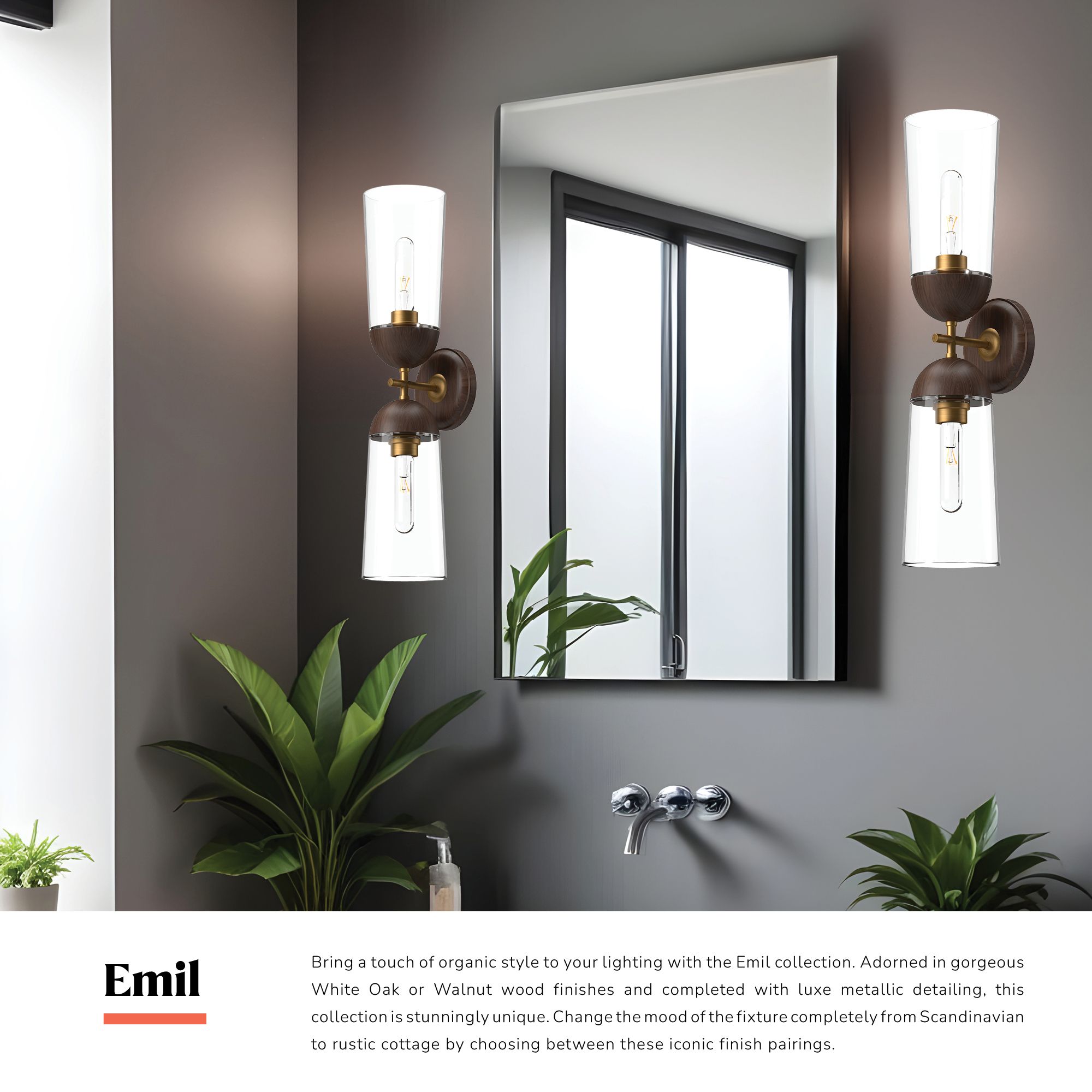 Image 2 Alora Mood Emil E26 5-in Matte Black/Walnut Wall Vanity more views