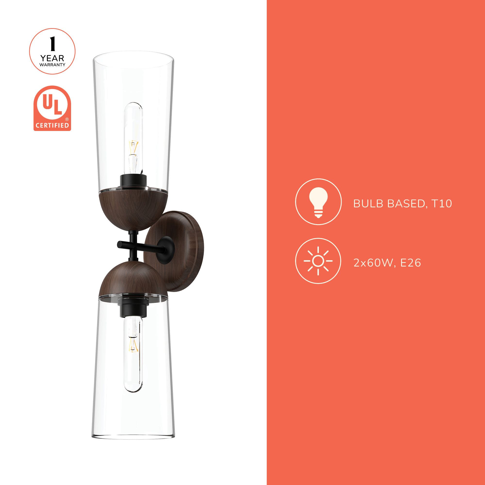 Image 3 Alora Mood Emil E26 5-in Matte Black/Walnut Wall Vanity more views