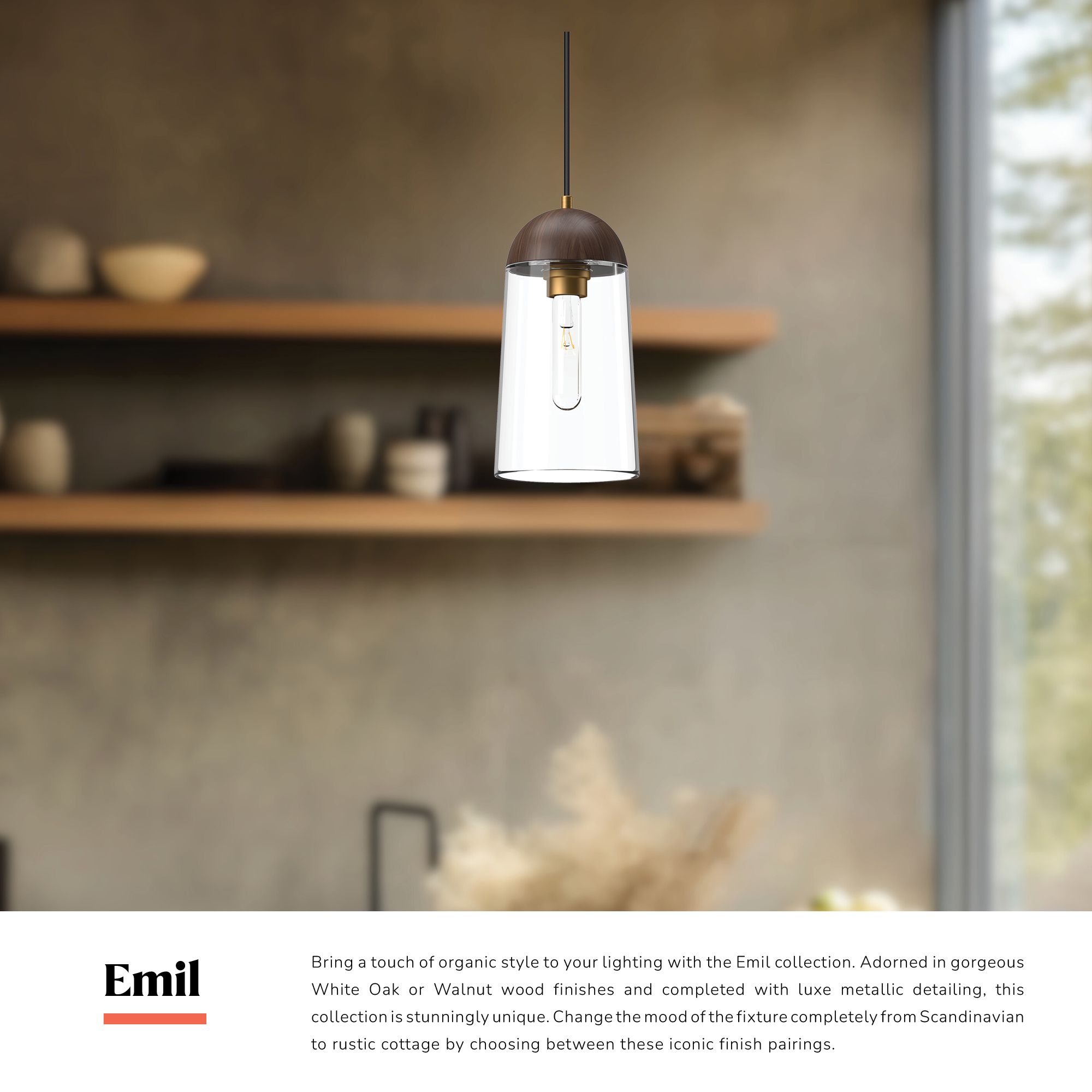 Image 3 Alora Mood Emil E26 6-in Aged Gold/Walnut Pendant more views