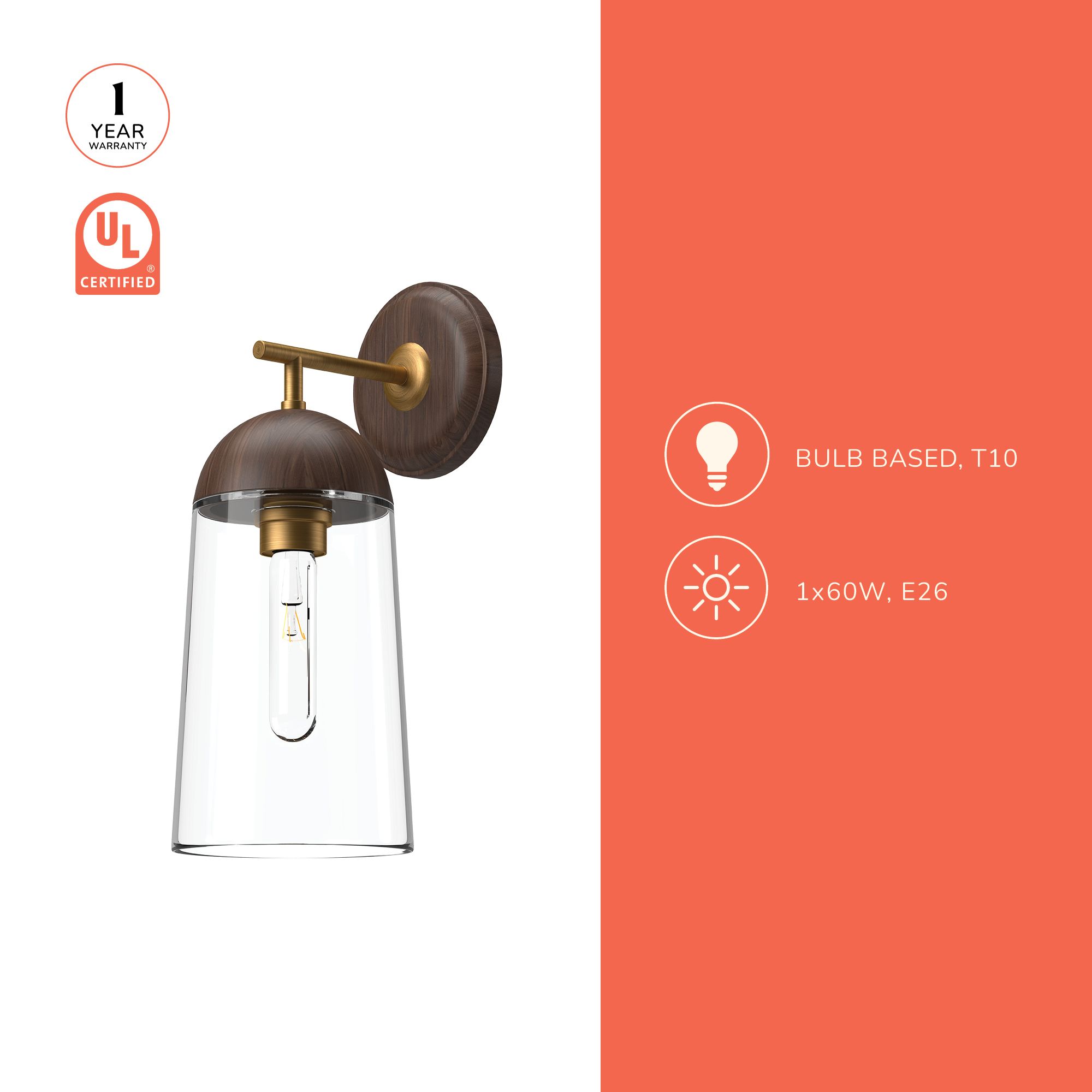 Image 3 Alora Mood Emil E26 7-in Aged Gold/Walnut Wall Vanity more views