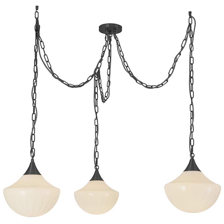 Image 2 Alora Mood Farrah E26 3-Light Matte Black/Glossy Ribbed Opal Pendant
