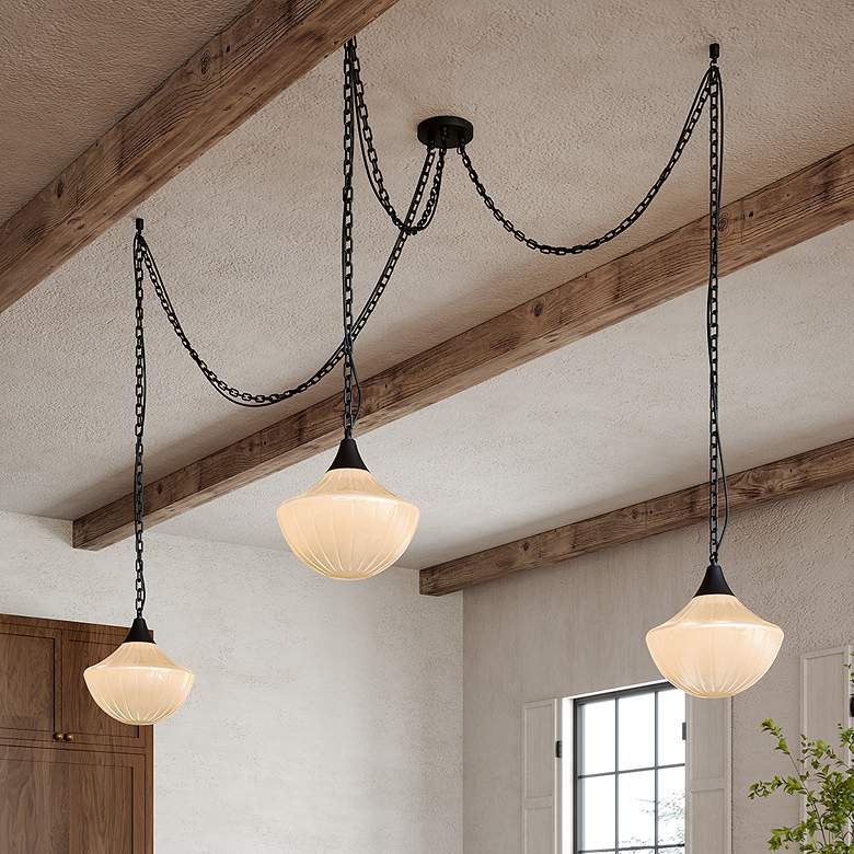 Image 1 Alora Mood Farrah E26 3-Light Matte Black/Glossy Ribbed Opal Pendant