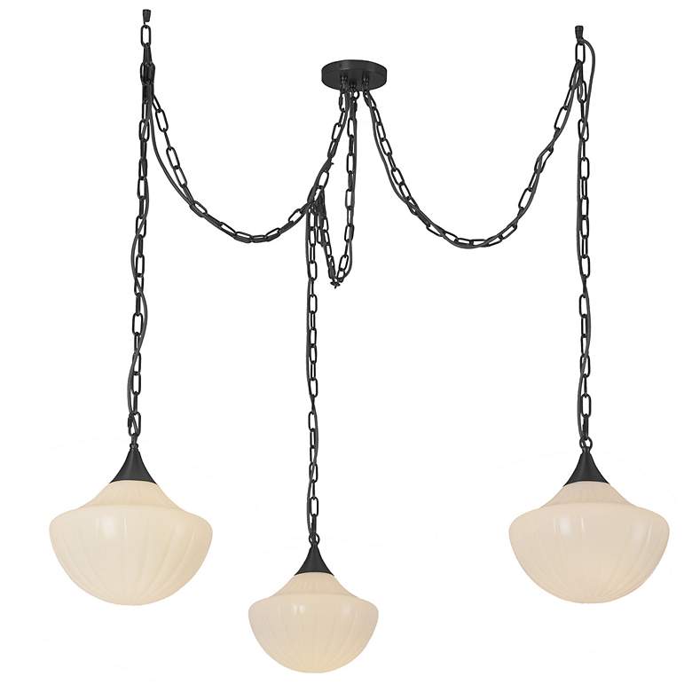 Image 4 Alora Mood Farrah E26 3-Light Matte Black/Glossy Ribbed Opal Pendant more views